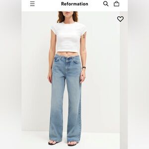 Cary Mid Rise Cut Off Waistband Wide Leg Jeans